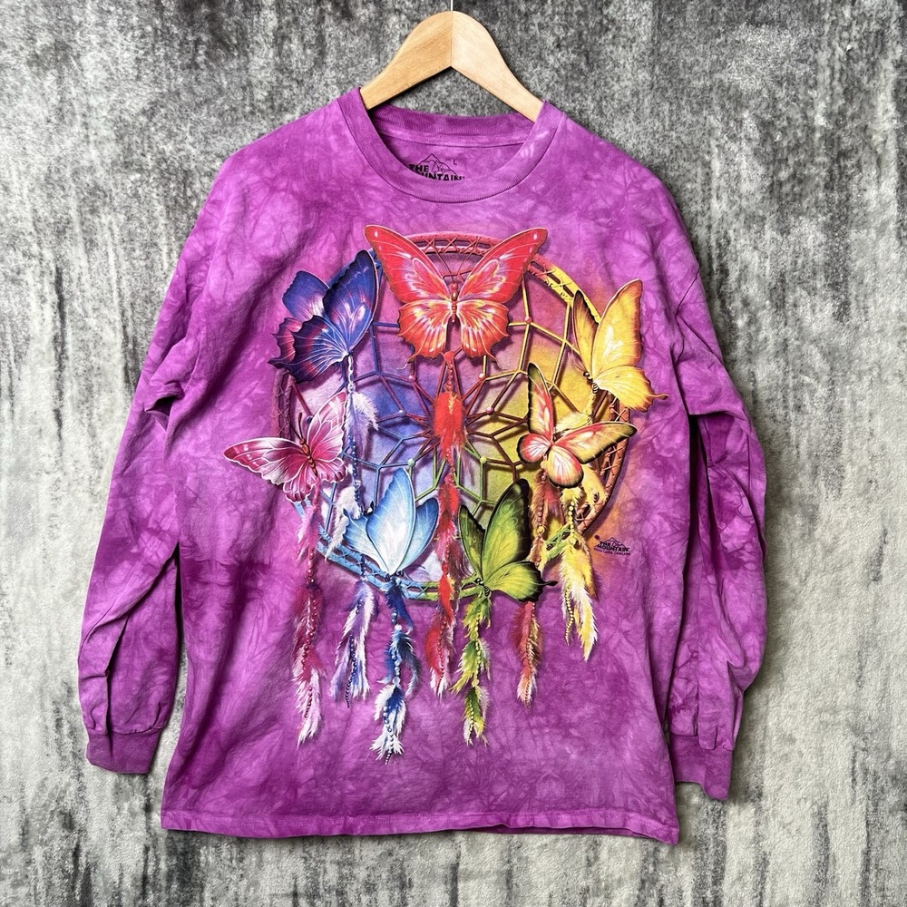 The Mountain Purple Tie Dye Long Sleeve Butterfly Dream Catcher T Shirt Size L
